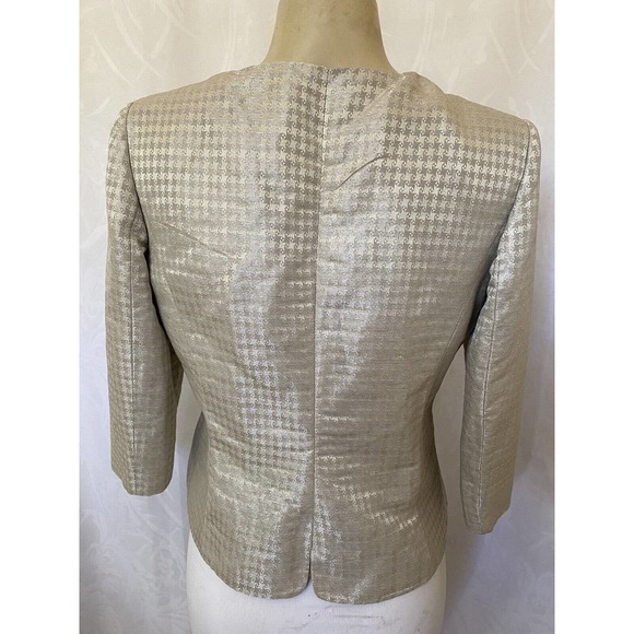 Armani Collezioni Blazer Jacket Ruffle Neck Metallic Beige 3 Button 3/4S… - Picture 4 of 9